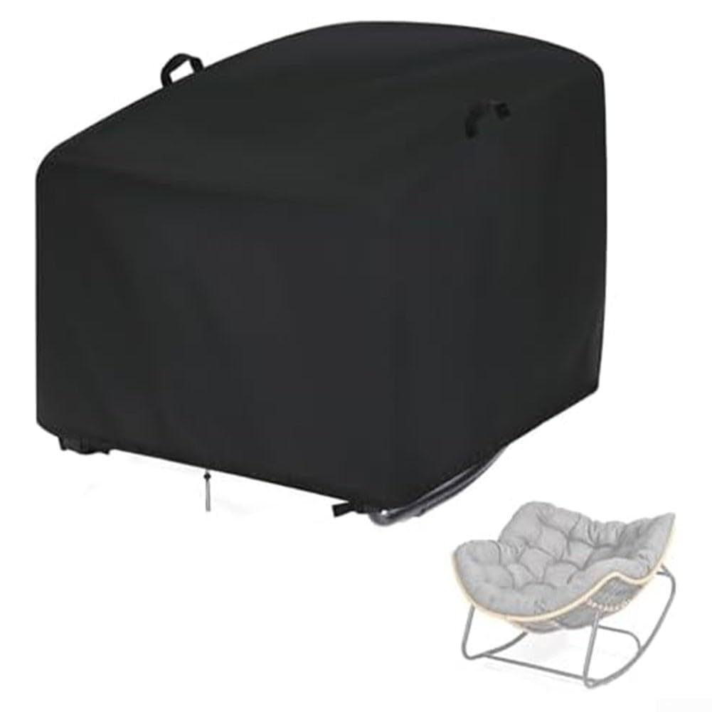 Housse Chaise à Bascule Imperméable 210D - Protection Chaise Jardin Extérieur pour Fauteuil Oeuf, Chaise Longue Osier et Rotin - Anti-Pluie, UV & Poussière (Noir, 106x106x86 cm)