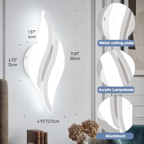 Image of CANEOE Modern LED Wall Sconce 6000K White Indoor Wall Light Fixtures Acrylic Wall Sconce Lighting for Living Room Bedroom Bedside Bathroom Hallway Stairway Wall Lamp (White, 1 Pack,6000K)