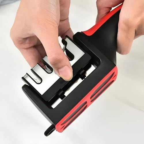 Image of Professional Kitchen Knife Sharpener with 3-Stage Sharpening System, Ergonomic Red Handle, Black (1, 4-Stage)