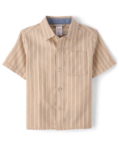 Gymboree,Boys,and Toddler Short Sleeve Linen Button Up Shirt,Java Hill,12 Months,18 Months