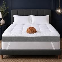 HYPREST 4 Inch Mattress Topper Queen, Thick Cooling Cotton Pillow Top with 2000 GSM Shredded Memory Foam - Soft & Supportive for Back Pain Relief,Non-Slip Bottom