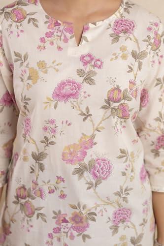 Image of Women's Floral Print Tunic Top, 3 /4 Sleeve, V-Neck, Casual Wear