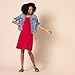 Amazon Essentials Women's Gathered Short Sleeve Crew Neck A-line Dress (Available in Plus Size), Raspberry Red, X-Small