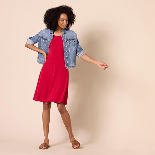 Image of Amazon Essentials Women's Gathered Short Sleeve Crew Neck A-line Dress (Available in Plus Size)