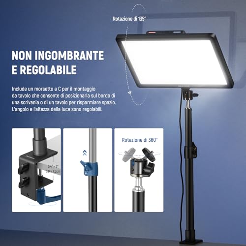 NEEWER GL1 Pro 15,5" Key Light Streaming Éclairage Panneau avec APP Contrôle 2,4G pour PC/Mac iOS/Android Lumière LED 2800Lumens Fixation de Bureau Compatible avec Elgato Stream Deck Gaming Photo,Zoom - 8