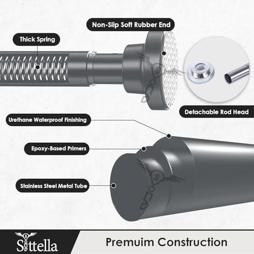 Image of SITTELLA (85Cm To 140Cm) Extendable Shower Curtain Tension Rod Non-Drilling Anti-Skid Spring Pull Rod - (Stainless Steel, Grey, 1 Piece)