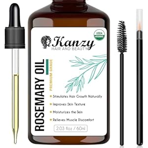 Kanzy Rozemarijnolie 60ml, Pure Organische Haarolie voor Droog Beschadigd Haar, Baard, Wenkbrauw & Wimpergroei, Jeukende Hoofdhuid & Haarverlies, Massageolie & Huidverzorging voor Vrouwen/Mannen