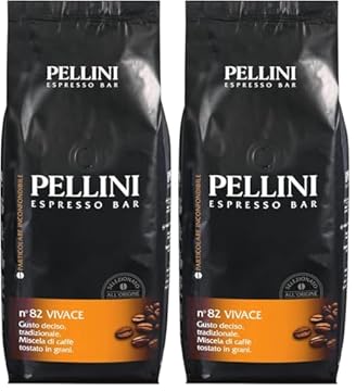 Pellini N.82 Vivace, Caffè in Grani per Espresso 1 kg, Miscela Classica Arabica e Robusta dal Gusto Deciso e Bilanciato, Caffè in Chicchi a Tostatura Media (Confezione da 2)