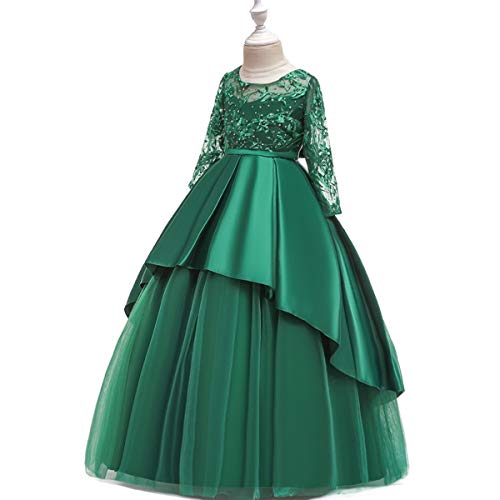 REXREII Flower Girls Tulle Dress Long Sleeve Lace Birthday Wedding Bridesmaid Party Prom Formal Dance Evening Ball Gown2