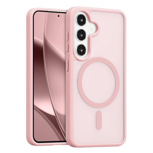 RALEAVO Magnetisch Hülle für Samsung Galaxy S24 Plus/S25 Plus Kompatibel mit MagSafe HandyHülle Stoßfest Schutz Dünn Transluzente Matt Hülle für Samsung S24 Plus/S25 Plus Rosa