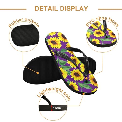Sunflower Leaf Purple Flip Flops for Beach Thong Sandals Anti-slip Lightweight Beach Shoes for Summer Outdoor Travel3