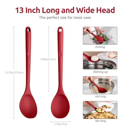 Image of U-Taste Silicone Cooking Spoon, 13.3 inch Long Large Mixing Spoon, Red