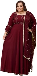 PrettyPlus by Desinoor.com Womens Plus Size Siroski Rayon Anarkali Kurta with Dupatta | 2XL-8XL Ethnic Kurta Set for Women...