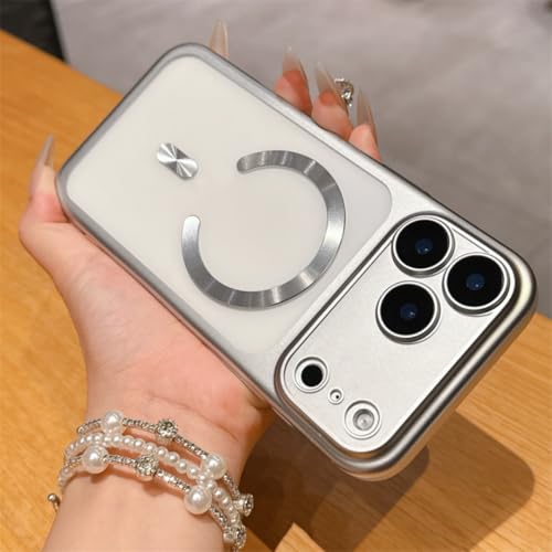 Coque iPhone 17 Pro magnétique argent en polycarbonate mat avec protection d'objectif photo