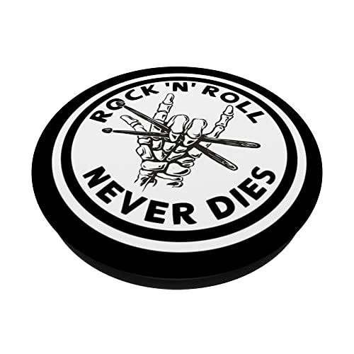 Rock N Roll Never Dies Rock and Roll skeleton music PopSockets Swappable PopGrip, Black - Image 2