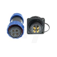 HangTon HE29 4 Pin Connector Waterproof Circular Power Female Cable Plug Male Panel Socket Quick Disconnect, 45 Amp Current High-Voltage