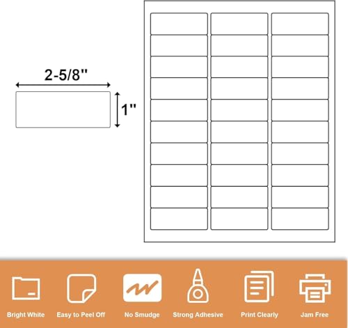 Image of 1 inch x2-5 /8 Address Labels, 900 Label Stickers Printable White Address Labels Personalized, for Laser /Inkjet Printing - 30 Per Page (30 Sheets)