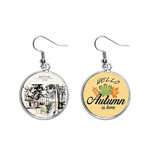 Den dolda paviljong i Chengdu från Kina örsnibben hänge höst blad örhänge smycke