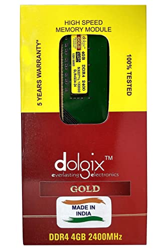 Image of Dolgix Gold 4GB DDR4 RAM 2400MHz Desktop Memory CL-17 U-DIMM Long-DIMM PC4-19200 1Rx8 Single Rank 5-Year Warranty (Made in India)