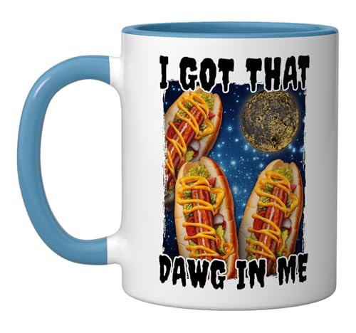 I Got That Dawg In Me Hotdog Ceramic Mug, Blue/White