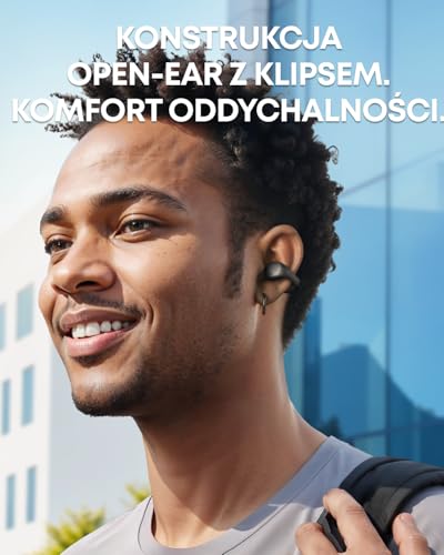 soundcore Słuchawki douszne Anker C40i, słuchawki z klipsem, elastyczny przegub, sterowanie przyciskami, lekki jak piórko komfort, pewne trzymanie z klipsami na ucho, czysty dźwięk (grafitowo-szary)