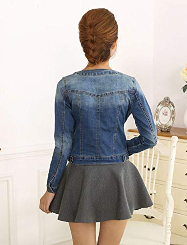 TRENDY XU Long Sleeve Collarless Short Cropped Elastic Jeans Coat4