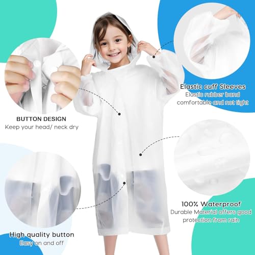 Image of BFONS 2-3 Pack Rain Ponchos for Kids, Reusable Raincoats for Boys Girls with Hood and Sleeves, Waterproof Rain Jackets