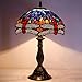 WERFACTORY Tiffany Lamp Blue Red Stained Glass Dragonfly Style Bedside Table Lamp Desk Reading Light 12X12X18 Inches Decor Nightstand Bedroom Living Room Home Office S688 Series