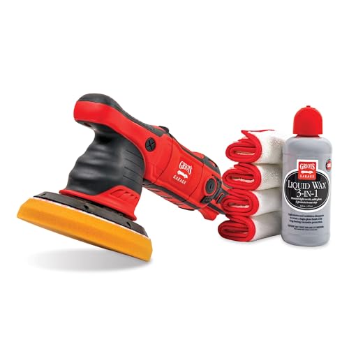 Image of Griot's Garage G9 Orbital Starter Kit for Car Polishing and Detailing, Includes Orbital Polisher, Liquid Wax 3-in-1, 6.5 inch Orange Foam Correcting Pad, and 4 PFM Dual Weave Wax Removal Towels