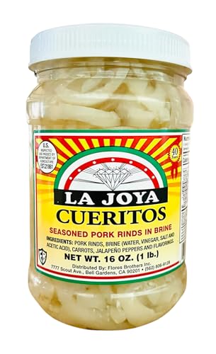 La Joya Cueritos Seasoned Pork Rinds in Brine, Mexican Style Pickled Pork Skins, 16 oz