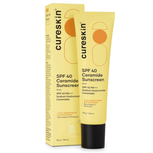 Image of Cureskin SPF 40 Ceramide Sunscreen with Hyaluronic Acid & Ceramides | 2-in-1 Sunscreen Moisturiser, Broad Spectrum, SPF 40 & PA+++, 30 g (Pack of 1)