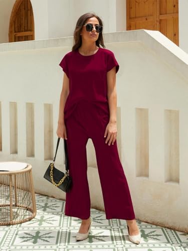Image of TYSORT Women Dropshoulder Summer co ords Set Track Suit Oversized Top Baggy Pant,Top and Pajama Set