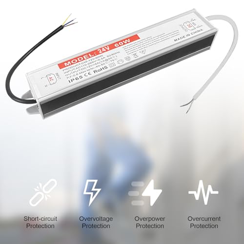 Image of QNNP LED Driver 60 Watts 24V DC Low Voltage Transformer Waterproof IP67 Power Supply Transformer Adapter AC 85V-265V to 24V DC, LED Power Supply for Indoor Outdoor Lighting