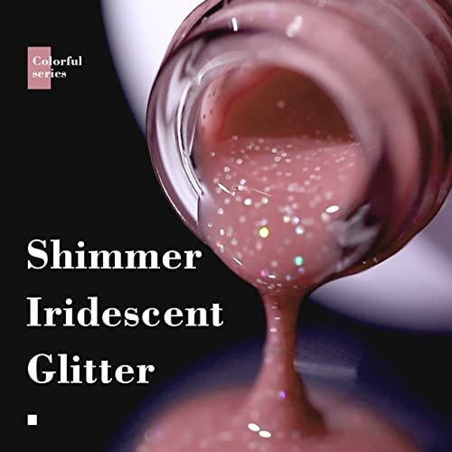 Rarjsm Gel Nail Polish Nude Glitter Rose Pink Jelly Shimmery Nail Gel Polish Iridescent Rainbow Pigments Sparkly Red Pink Translucent Natural Gel Polish Soak Off Uv Led Cured 15Ml Single Bottle #TOP2