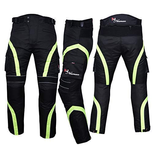 NORMAN Motorrad Wasserdicht Cordura Textil Hose Protektoren Schwarz/Hohe Sichtbarkeit Grün