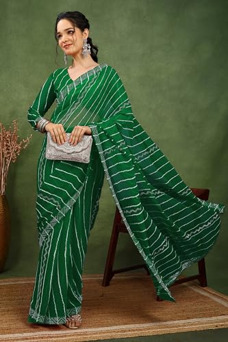 Image of MIRCHI FASHION Saree for Woman Georgette Solid with Satin Stripes | Stone Border Farewell and Ceremonial Sari with Blouse Piece