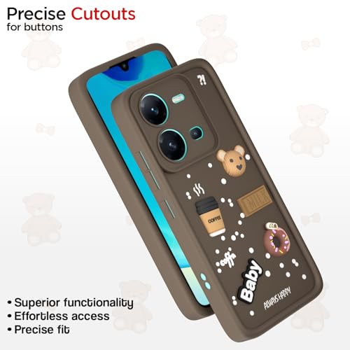 Image of Outlouders Back Cover for Vivo V25 5G | 3D Cartoon Cute Fun Bear | Silicone Full Body Protection Bumper Case (Brown)