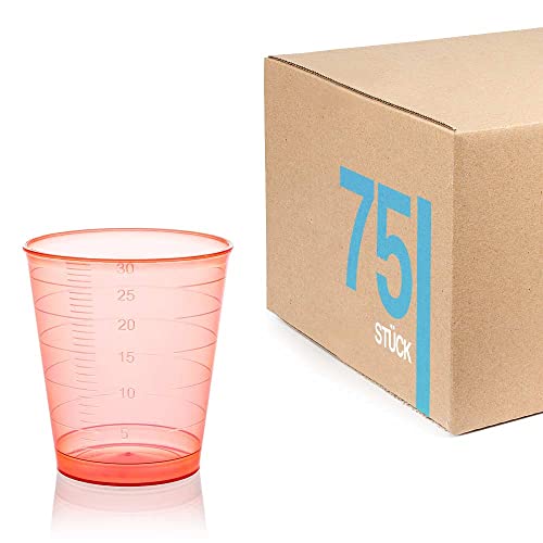 Tuuters 75 bicchieri per medicinali, 30 ml, infrangibili, bicchieri per liquori, bicchieri medicinali (rosso)