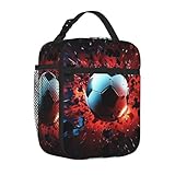VQUVQV Soccer Lunch Box for Kids Teens Boys Girls, Reusable Insulated Lunch Tote Bag, High Capacity Leakproof Cooler Bag for School Work Travel Picnic, Soccer Football