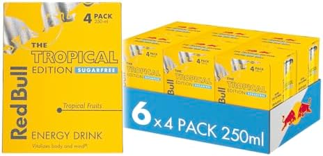 Red Bull Energy Drink Sugar Free Tropical Edition Tropical Fruits 250ml, 4 Pack (Pack of 6)