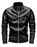 Fairylinks Leather Racer Jacket Men Slim Fit Motorcyle Black Medium