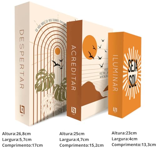 Caixa Livro Falso Decorativo Fake Kit 3 Porta Objetos Boho