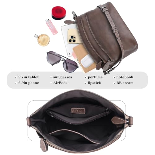 Image of HESHE Crossbody Bags for Women Genuine Leather Purses with Multi-Pockets Vintage Ladies Small Shoulder Satchel Bag