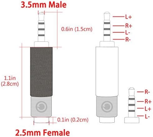 Geekria Apollo 3.5mm Balanced Male to 2.5mm Balanced Female Audio Adapter, 3.5mm (1/8inch) to 2.5mm, Male to Female Plug Adapter, Gold Plated Convert Connector Adapter