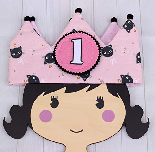 Corona 1 cumpleaños bebé niña de tela reversible adorno de pelo regalo primer cumpleaños corona de tela con numeros