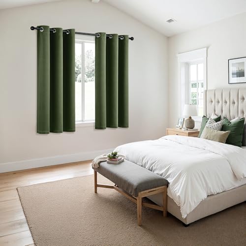 Image of MIULEE Blackout Curtains for Bedroom Living Room 2 Panels, Thermal Insulated Room Darkening Drapes Grommet Noise Reducing Light Blocking Window Treatments 40 Inches Long 29x40 Inch Olive Green