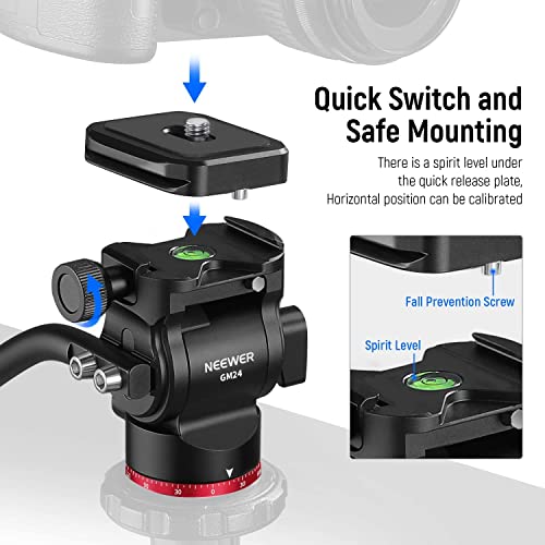 NEEWER Tripod Fluid Head Pan Tilt Head with Quick Release Plate and Handle, Metal Camera Tripod Head Compatible with Arca Swiss for Compact Video Cameras DSLR Cameras, Load up to 6.6lb/3kg, GM24 by NEEWER - Image 6