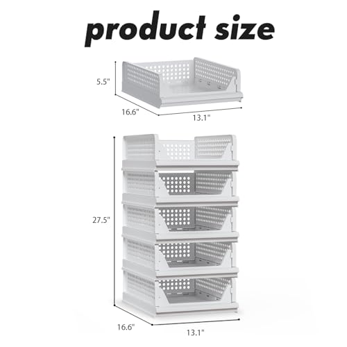 5 Pack Closet Storage Bins Stackable Organizer Drawer Shelf by Proarea - Used condition - Image 5