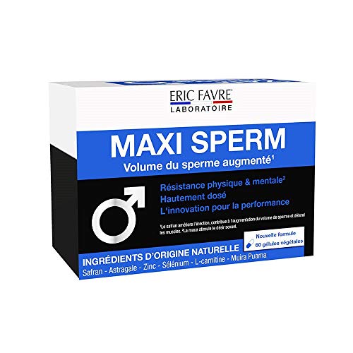 MAXI SPERM - Complément Alimentaire Hautement Dosé, Améliore Désir, Erection, Volume de Spermatozoides - Safran, Sélénium, L-Carnitine, Zinc - 60 Gélules - Eric Favre