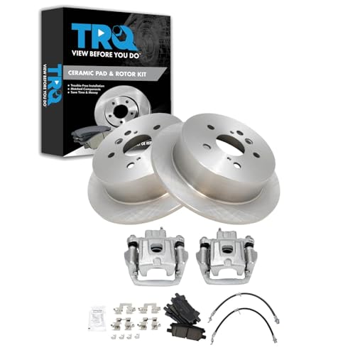 Image of TRQ Rear Brake Pad and Rotor Set Ceramic Calipers Compatible with 2004-2006 Lexus RX330 2007-2009 RX350 2006-2008 RX400h 2006-2007 Toyota Highlander with All Wheel Drive